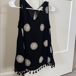 Altar’d State Black Sleeveless Top with ivory Pattern
